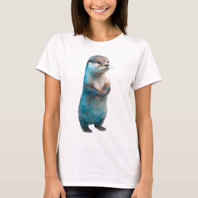 Akvarell Blå Stänk stående utter Kvinnor T Shirt (Framsida)