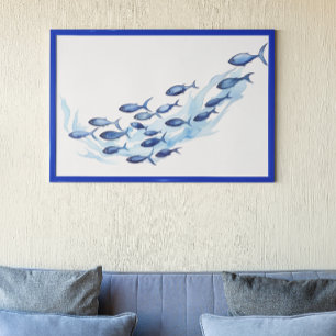 Akvarell blå stim av fiskar poster