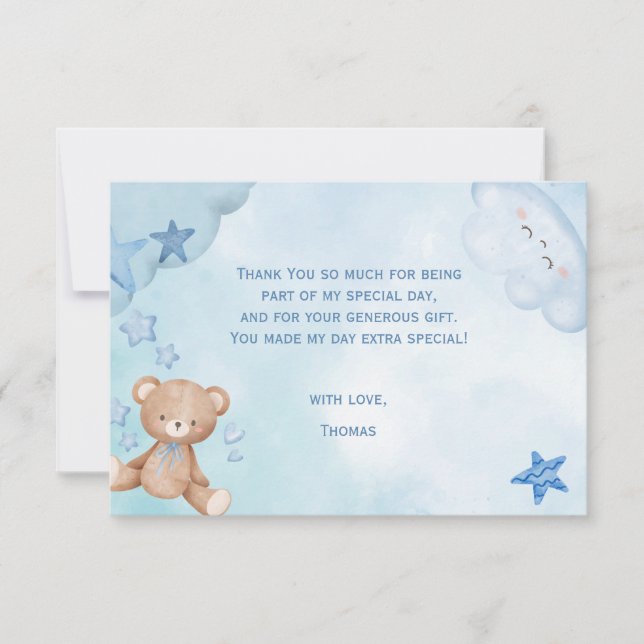 akvarell Blå teddybjörn barn Tack Kort (Framsida)