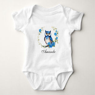Akvarell Blå Uggla och Rosor Tjejig T Shirt