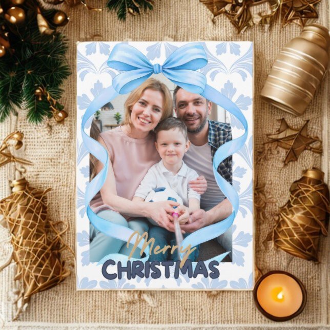 Akvarell Blåa Bandklockor Vintage julfoto Julkort (Skapare uppladdad)