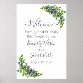 akvarell blåbär blå botanisk välkomstskylt poster