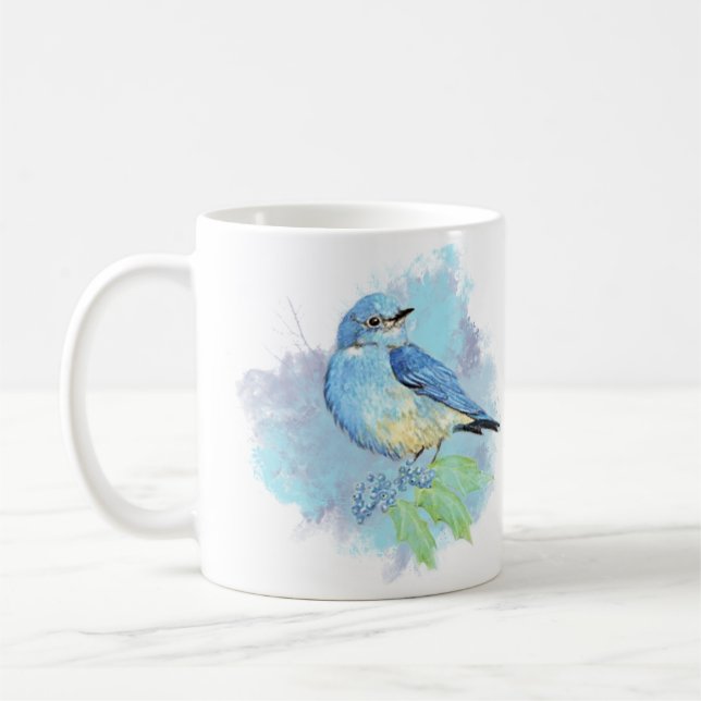 Akvarell Blåfågel Vacker Blå Trädgård Fågel Konst Kaffemugg (Vänster)