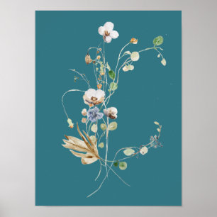 Akvarell Blågrönt Vildblommefält Blomma Poster