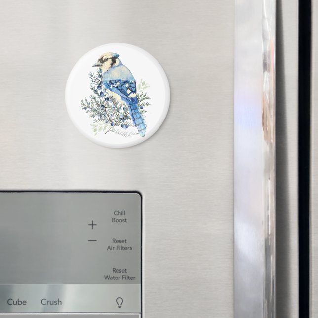 Akvarell Blåskrika Fågel Blåbär Landskaps Konst Magnet (In Situ (Fridge))