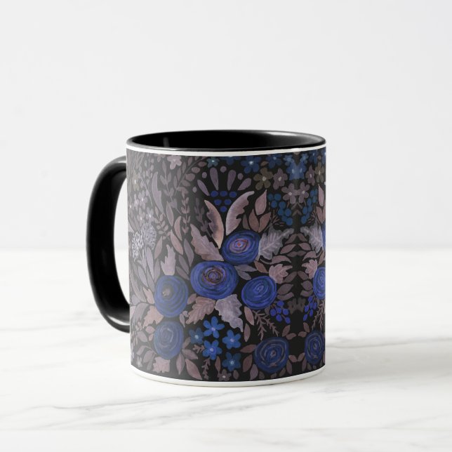 Akvarell blom liten blomma marin rosor brun l mugg (Framsida vänster)