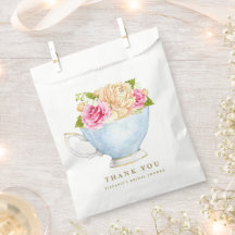 Akvarell Blombukett i tekopp Bröllopsdusch
