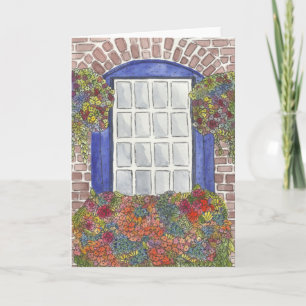 Akvarell Blomkruka I Fönster Kort
