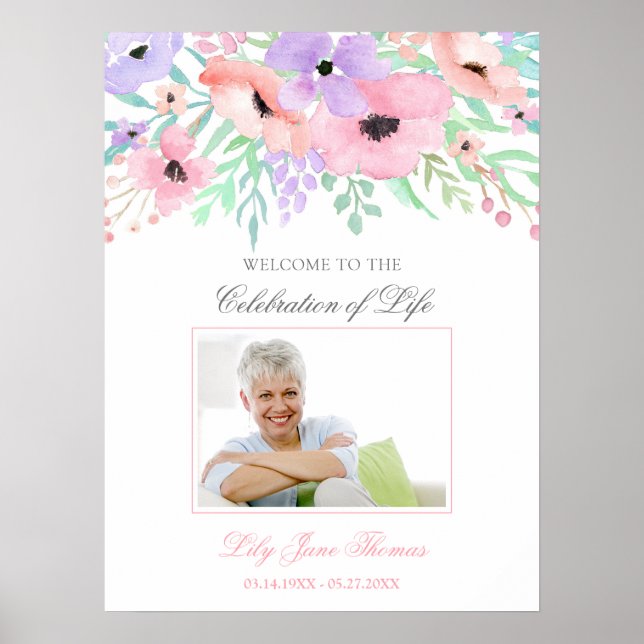 Akvarell Blomma Begravning Välkomstskylt - 18 x 24 Poster (Framsidan)