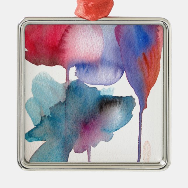 Akvarell blomma modern blomsterkonst design julgransprydnad metall (Framsidan)