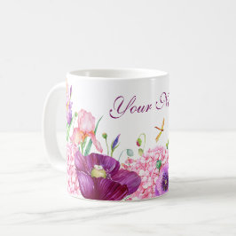 Akvarell blommande gren fågel natur anpassat namn kaffemugg