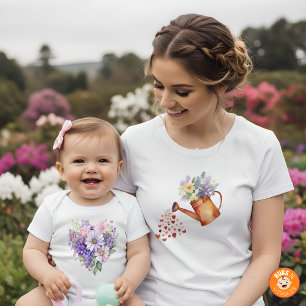 Akvarell Blommande Hjärtan Blommig Matchande Outfi T Shirt