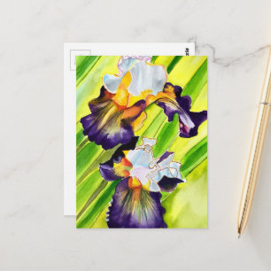 Akvarell blommande irisblomma vykort