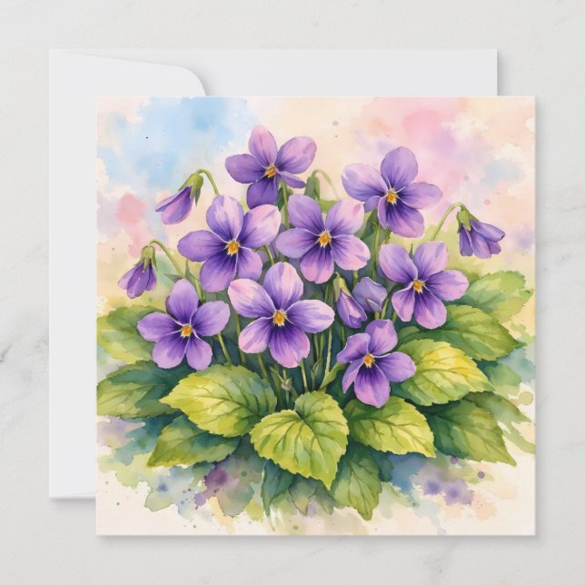 Akvarell Blommande lila violer  Kort (Framsida)