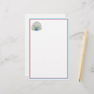 Akvarell blommande påfågel brevpapper