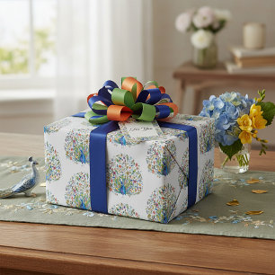 Akvarell blommande påfågel  presentpapper
