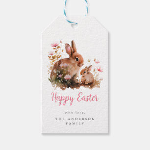 Akvarell Blommande Påskkanin Påsk Presentetikett