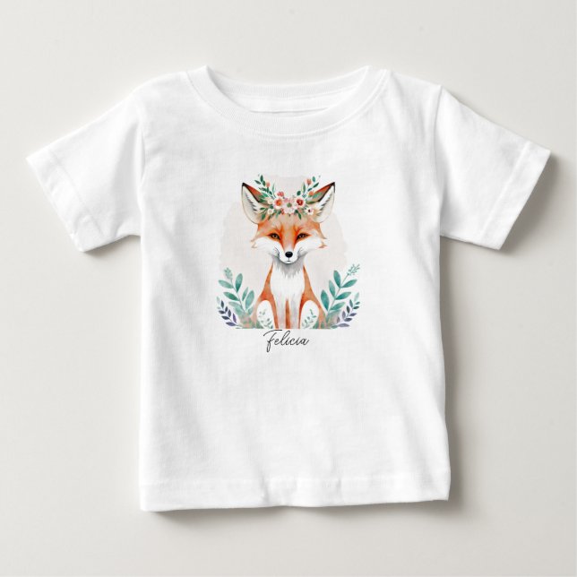 Akvarell blommande räv personlig t shirt (Framsida)