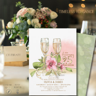 Akvarell Blommig 25-årsjubileum Elegant Inbjudningar