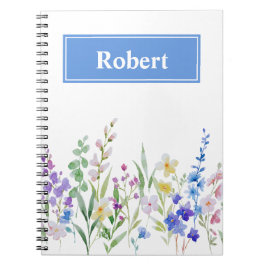 Akvarell Blommig Anpassat Namn Anteckningsbok Desi