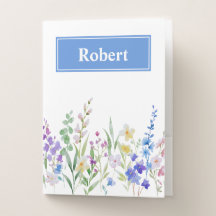 Akvarell Blommig Anpassat Namn Fickmapp Design
