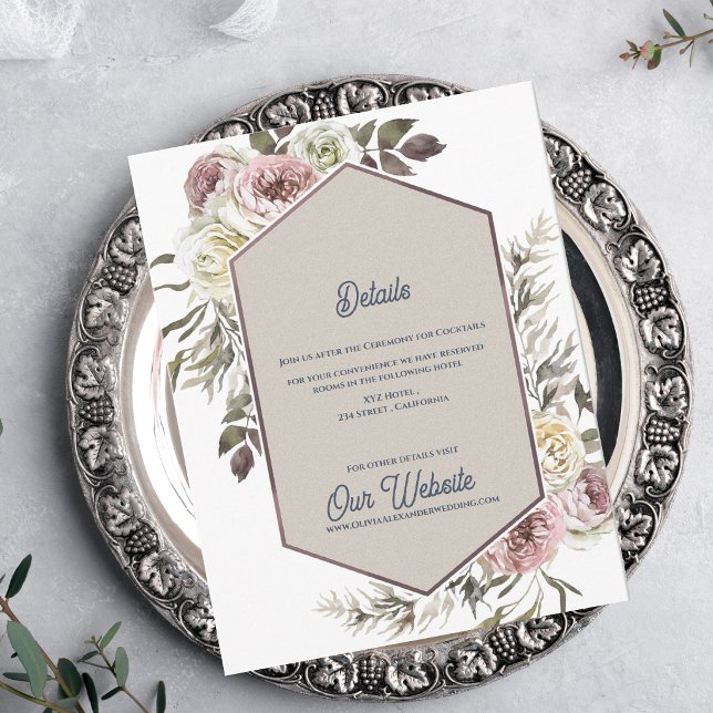 Akvarell Blommig Båge Botaniska Bröllopsdetaljer Tilläggskort (Watercolor Floral Arch Wedding Details Card Botanical Garden Wedding Enclosure Card Elegant Wedding )