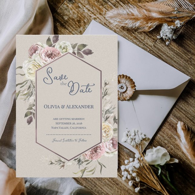 Akvarell Blommig Båge Bröllop Spara Datum Meddelande (Watercolor Floral Arch Save the Date Garden Wedding Save The Date Botanical Wedding Announcement)