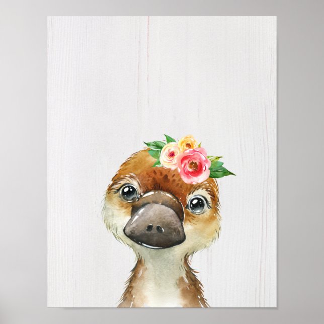 Akvarell Blommig Bebis Näbbdjur Australienska Djur Poster (Framsidan)