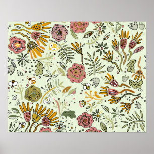 Akvarell Blommig Bie Blommor Elegant Modern Poster