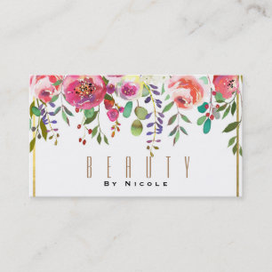 Akvarell Blommig Blommor Modern Guld Glamour Visitkort