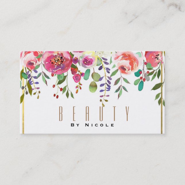 Akvarell Blommig Blommor Modern Guld Glamour Visitkort (Framsida)