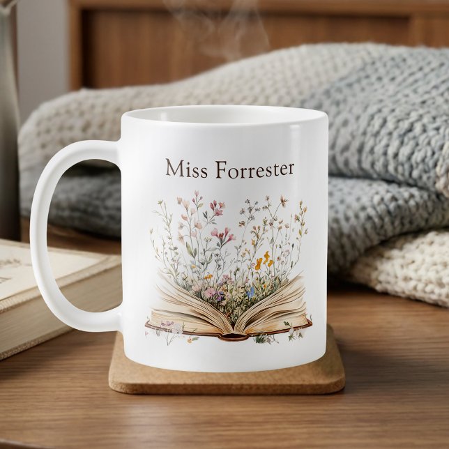 Akvarell Blommig Bok Lärarens Tacksamhet  Kaffemugg (Skapare uppladdad)