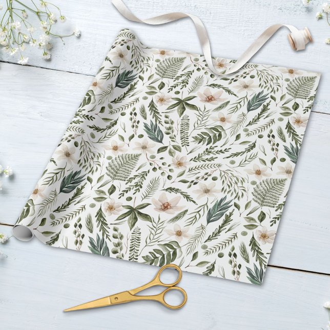 Akvarell Blommig Botanisk Trädgårdsmönster Presentpapper (Close up)