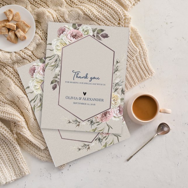 Akvarell Blommig Botanisk Valvbåge Bröllop Tack Ko Vykort (Watercolor Floral Arch Wedding Thank You Card Botanical Garden Wedding Thank You)