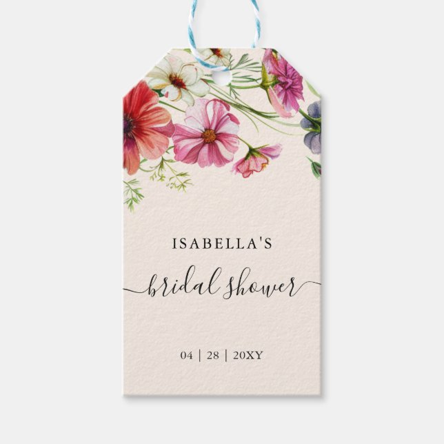 Akvarell Blommig Bröllopsdusch Presentetikett (Framsidan)
