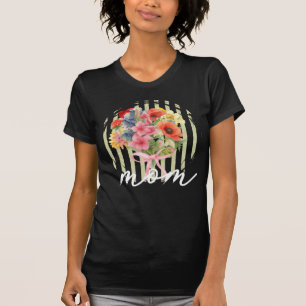 Akvarell Blommig Bukett Pastell Ränder Mamma T Shirt