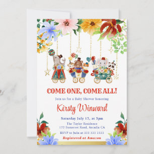 Akvarell Blommig Cirkus Djur Baby Shower Inbjudningar