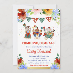 Akvarell Blommig Cirkus Djur Baby Shower Inbjudningar