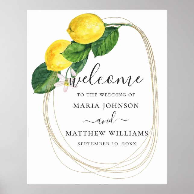 Akvarell blommig citrus citron bröllop välkommen poster (Framsidan)