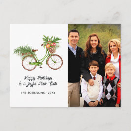 Akvarell Blommig Cykel Jul Familjefoto Helg Vykort