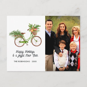 Akvarell Blommig Cykel Jul Familjefoto Helg Vykort