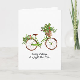 Akvarell Blommig Cykel Jul Familjefoto Helgkort