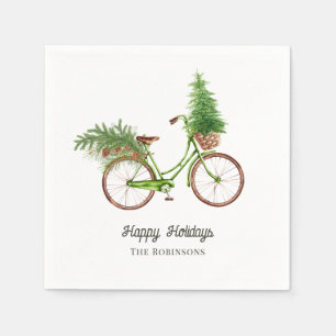 Akvarell Blommig Cykel Julfest Pappersservett