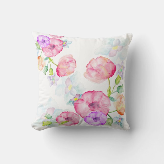 Akvarell Blommig Design Kudde (Framsida)