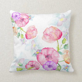 Akvarell Blommig Design Kudde