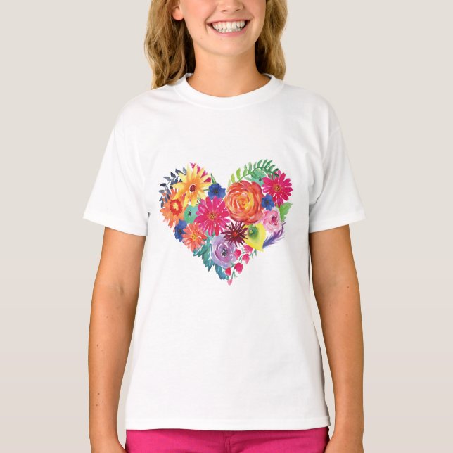 Akvarell Blommig Fiesta T Shirt (Framsida)
