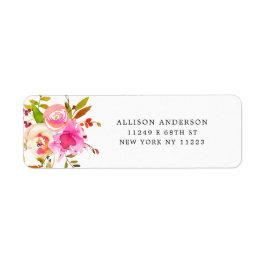 Akvarell Blommig Flicka baby shower returadress Etikett