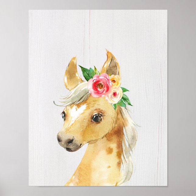 Akvarell Blommig Fölhäst Poster (Framsidan)
