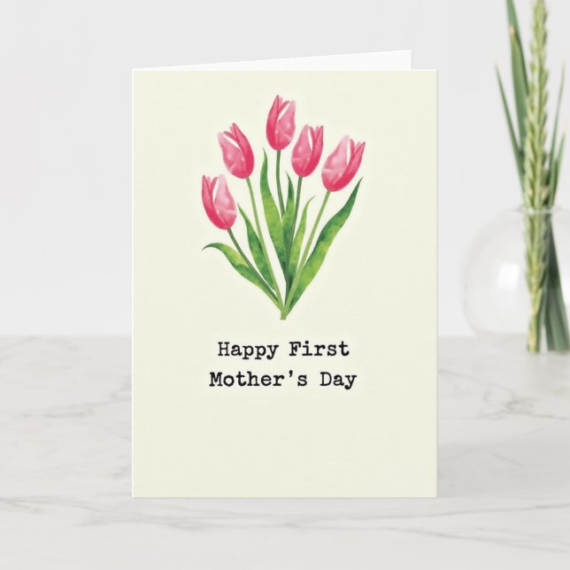 Akvarell Blommig Första Mors Dag Kort (Framsida)