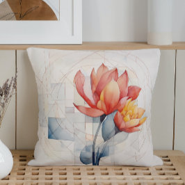 Akvarell Blommig Geometri Kudde